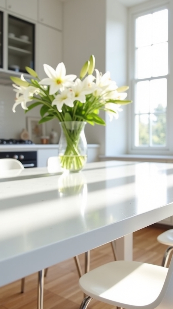 sleek glossy white table