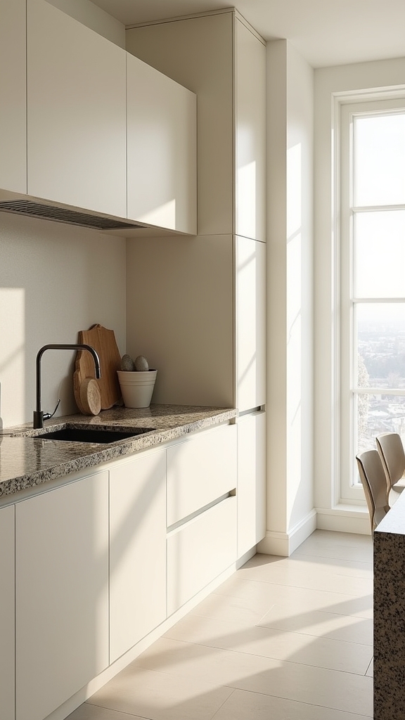 sleek granite cream kitchens