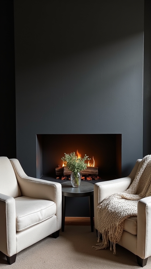 sleek modern black fireplace