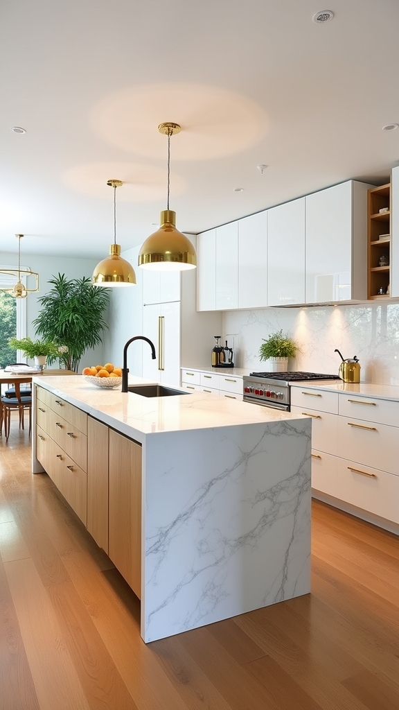 sleek warm gold accented kitchen