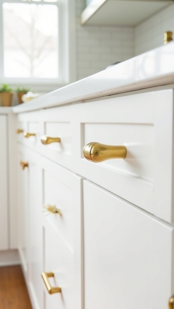 sleek white cabinets brass accents