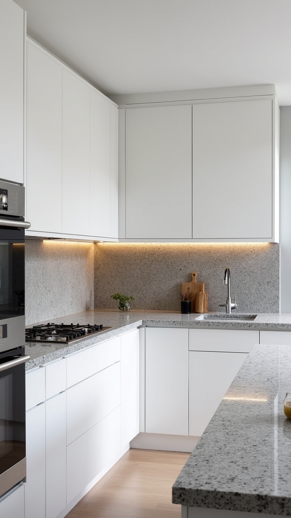 sleek white cabinets gray granite
