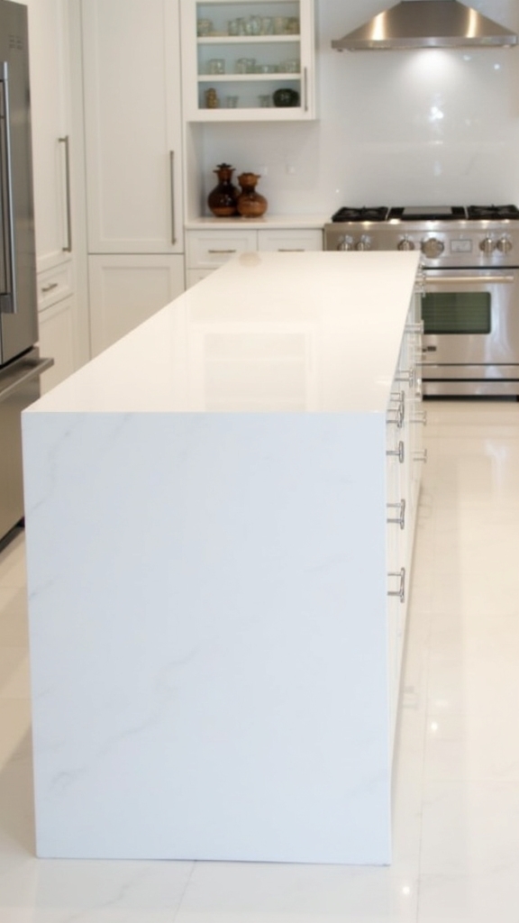 sleek white quartz waterfall
