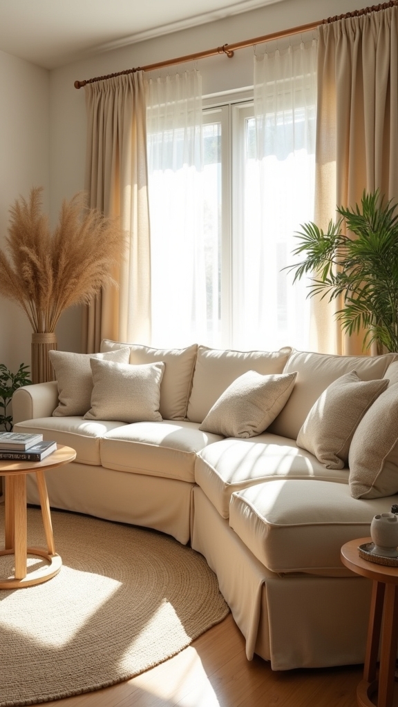 soft beige textiles enhance warmth
