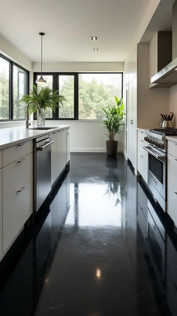 sophisticated black concrete flooring