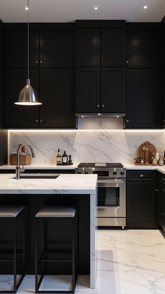 sophisticated black kitchen balance