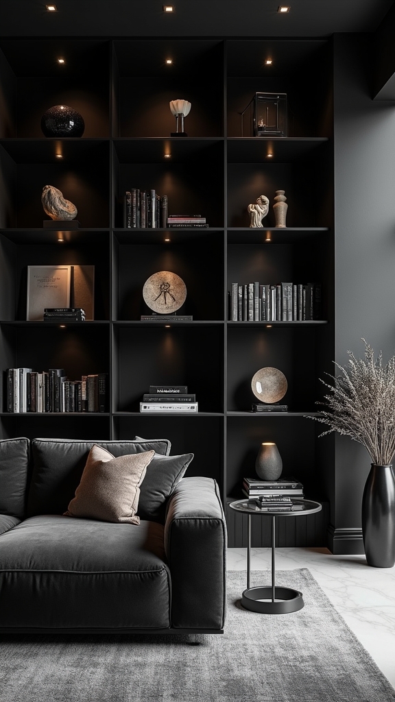 sophisticated black shelving design