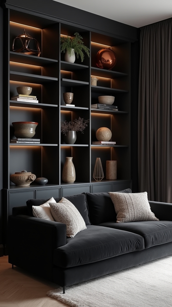 sophisticated black shelving design