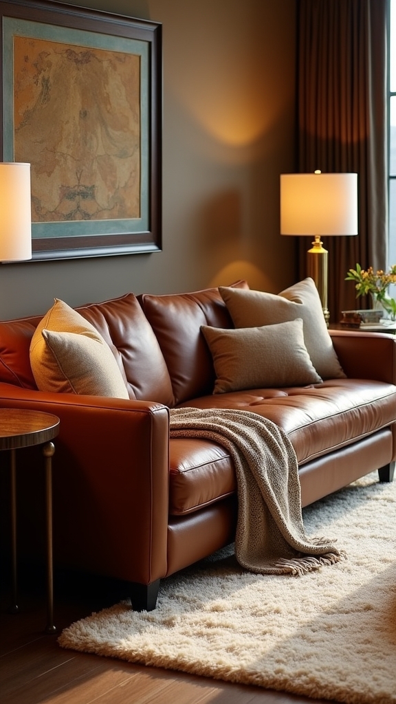 sophisticated brown leather sectional