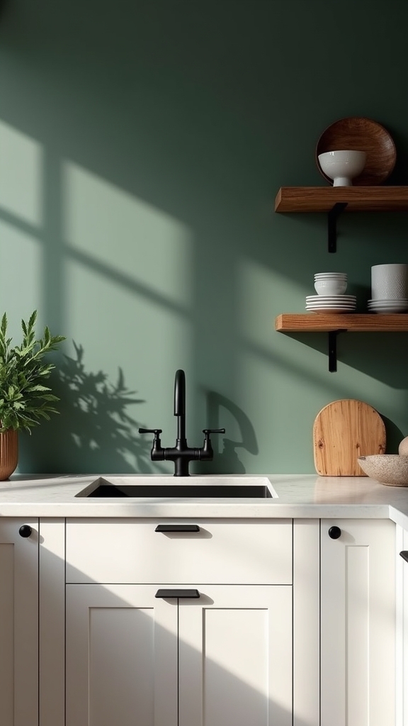 sophisticated dark green kitchen