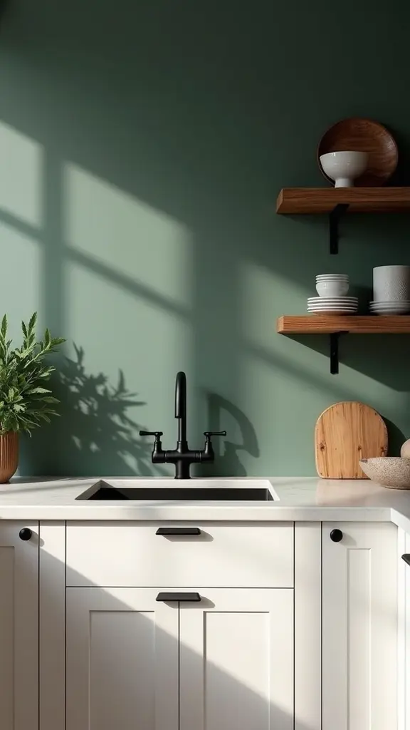 sophisticated dark green kitchen