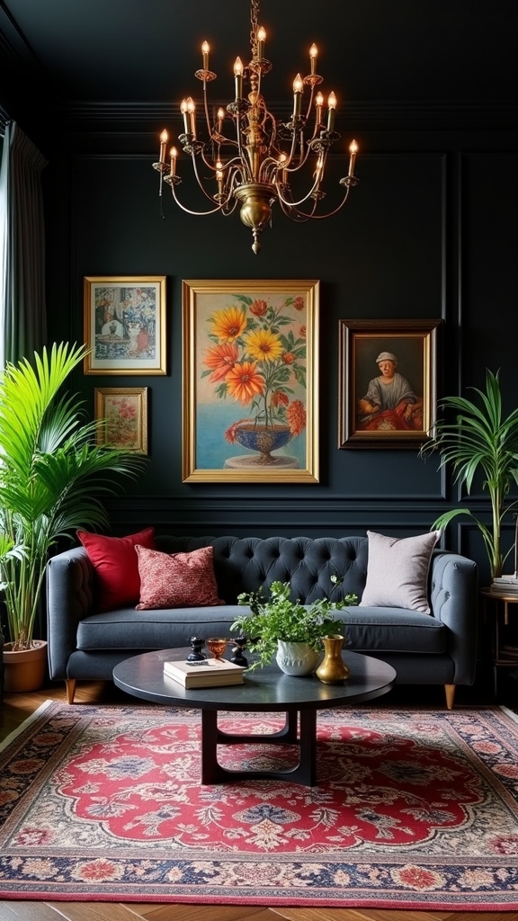 sophisticated eclectic black living room