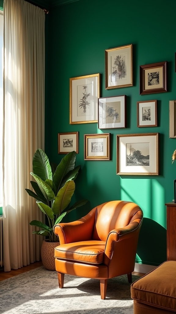 sophisticated green gallery wall