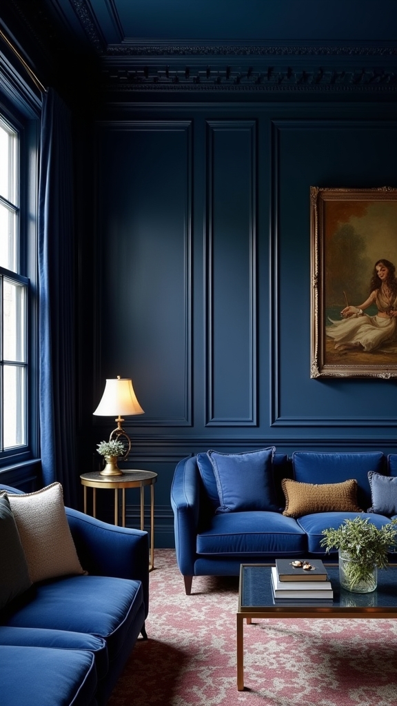 sophisticated navy blue walls