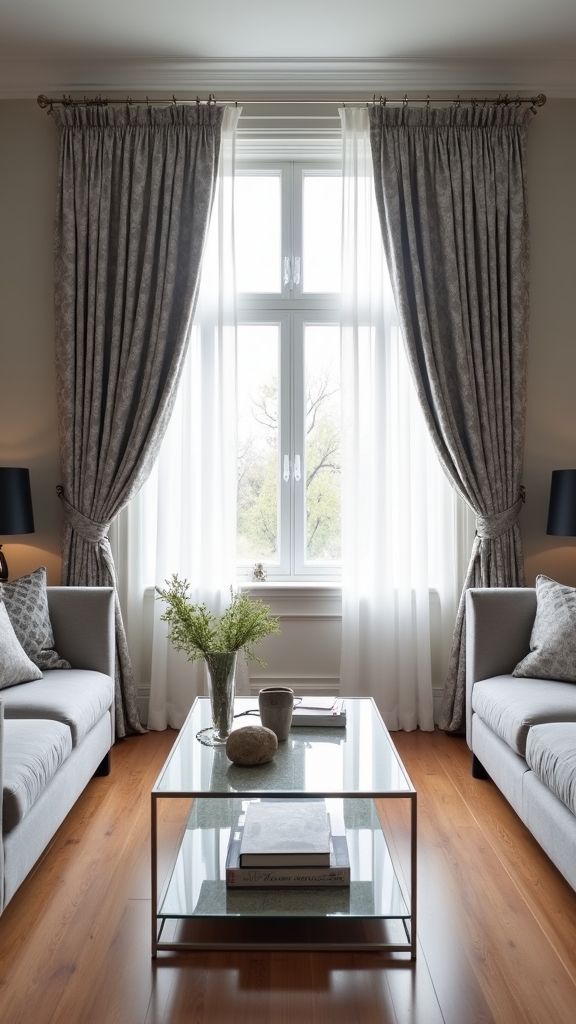 sophisticated patterned grey curtains