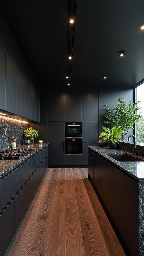 spacious black kitchen design