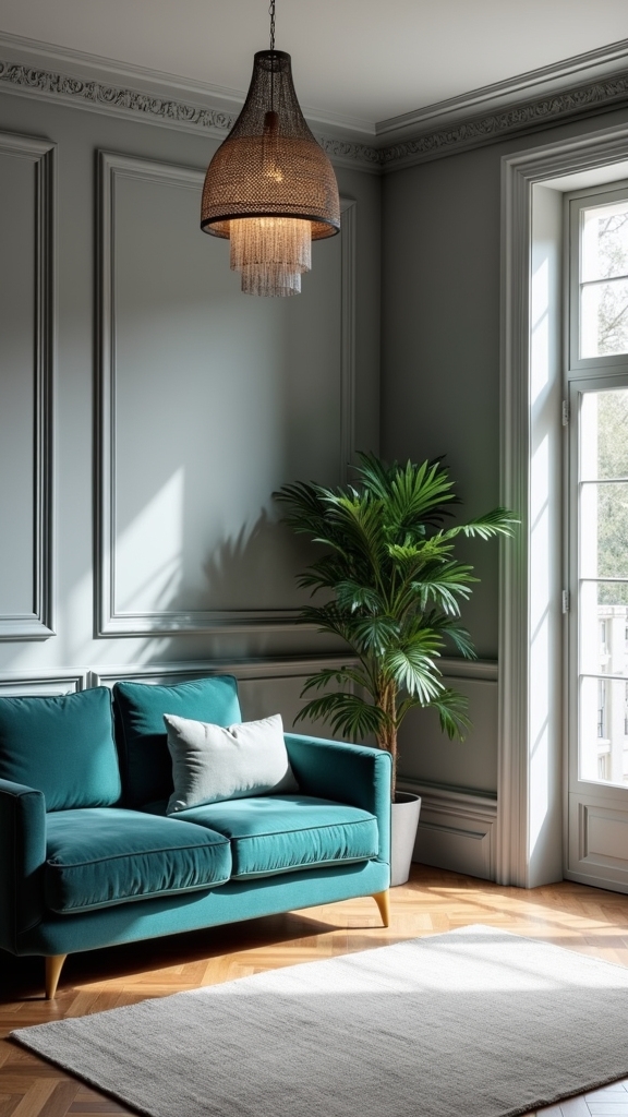 statement lighting and cornicing