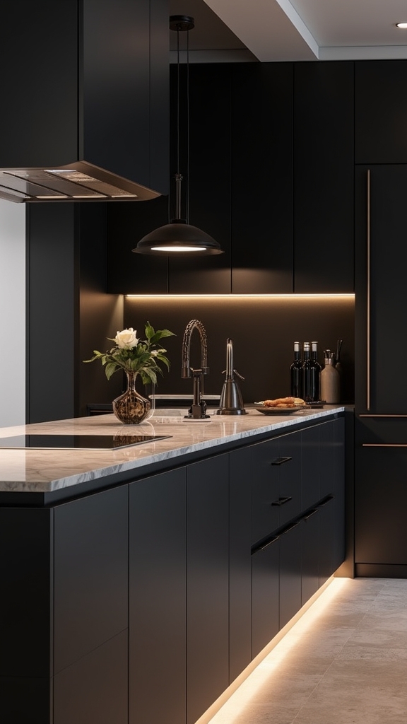 strategic lighting enhances black kitchens
