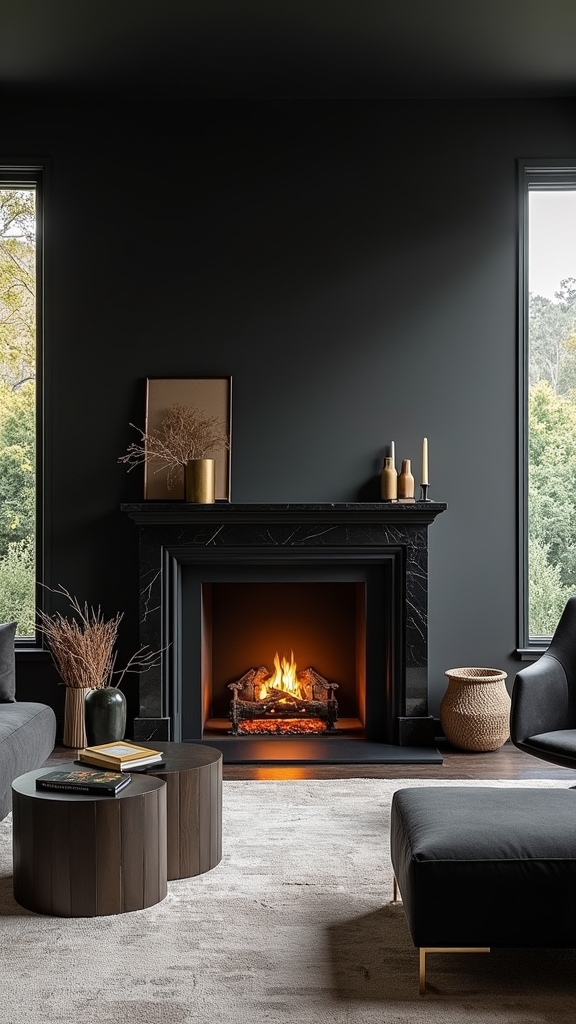 striking black mantel focal point