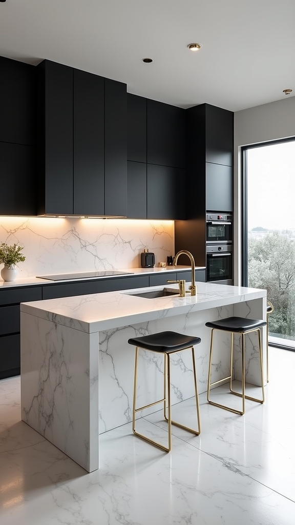 striking marble and cabinetry contrast