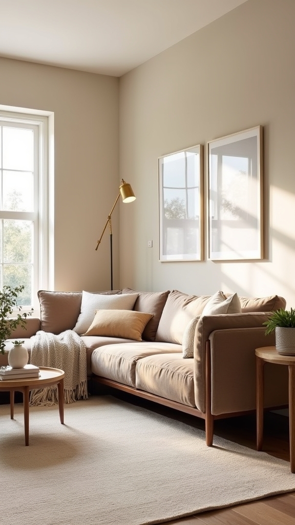 taupe sectional enhances warmth