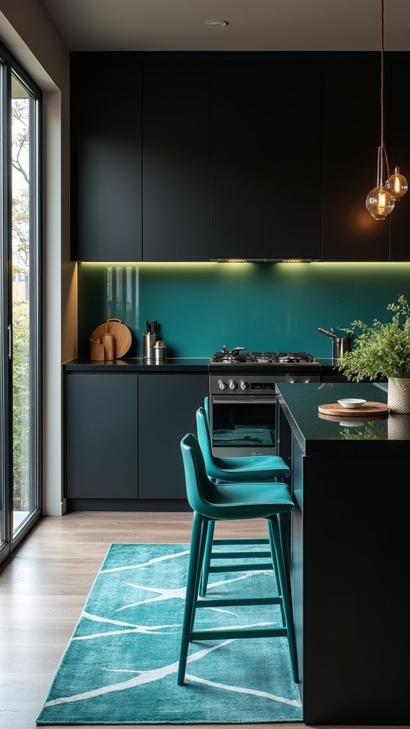 teal and black kitchen design