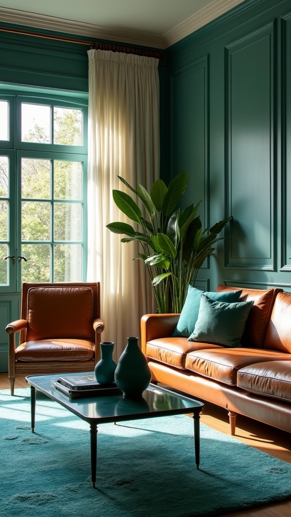 teal and cognac harmony