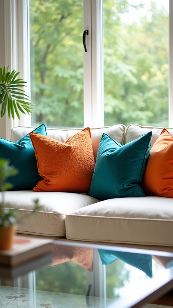teal and orange pillows