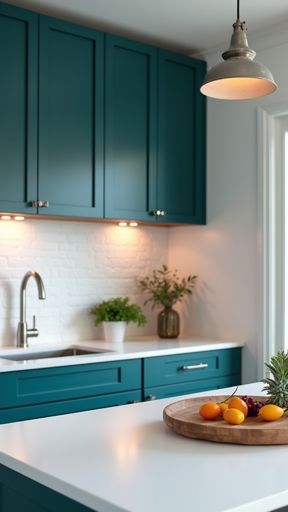teal and white kitchen elegance