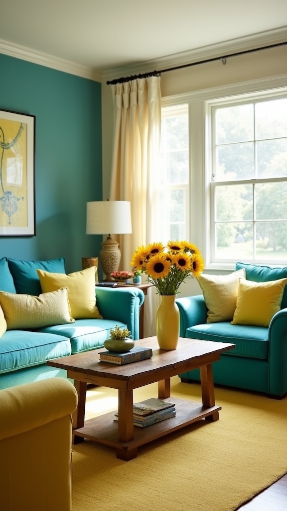 teal and yellow seasonal decor