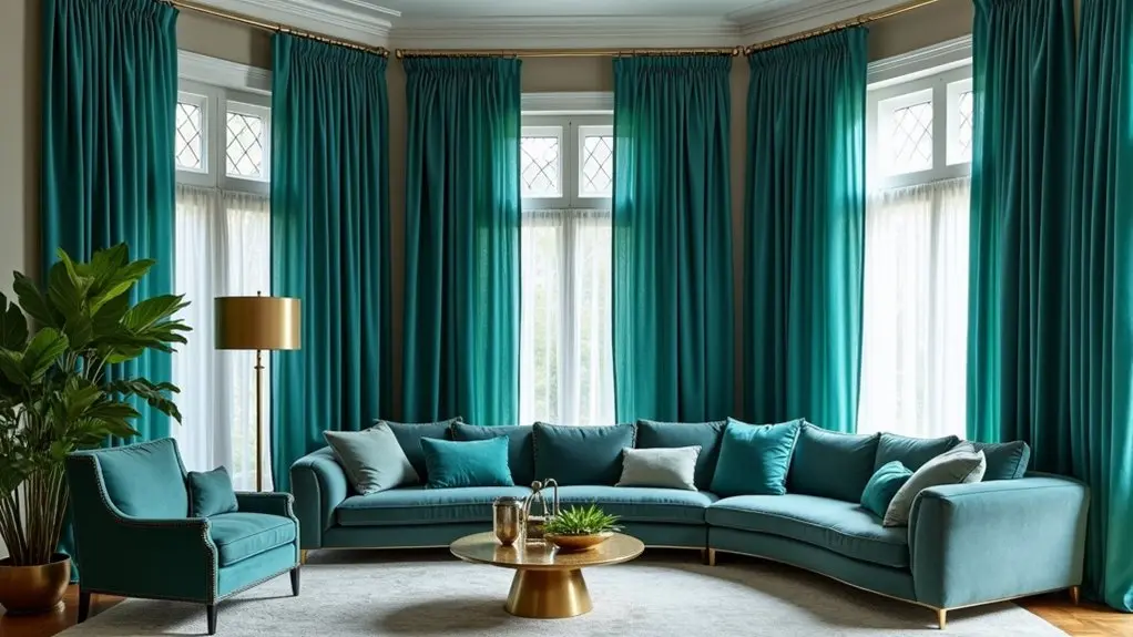 teal curtains for drama