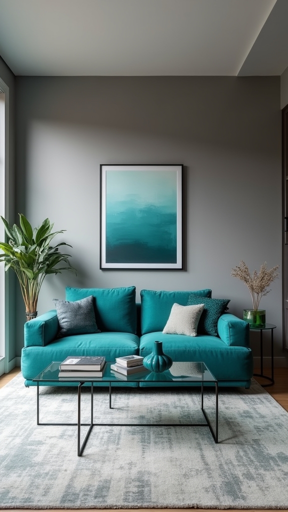 teal sofa enhances room design