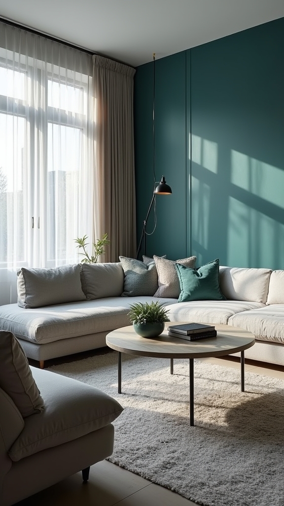 teal wall with accents