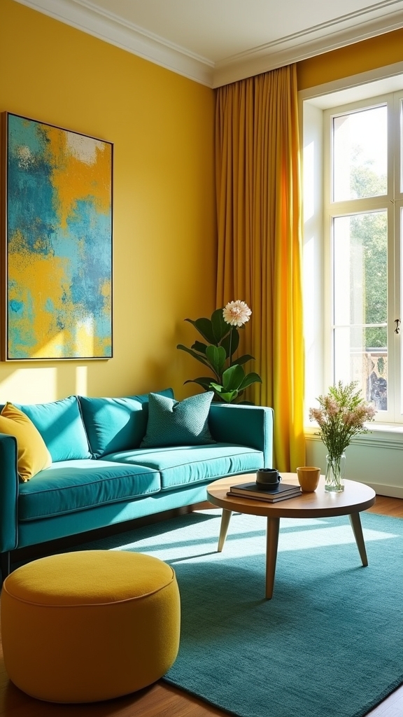 teal yellow artwork focal point