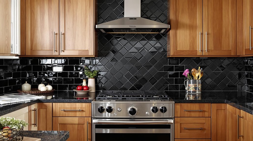 textured black backsplash designs
