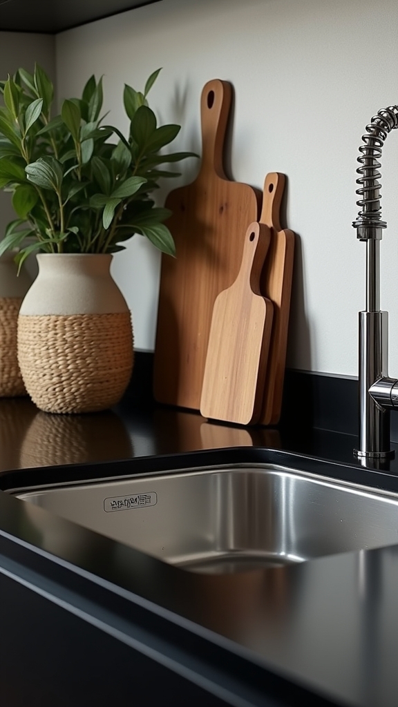 textured black kitchen design
