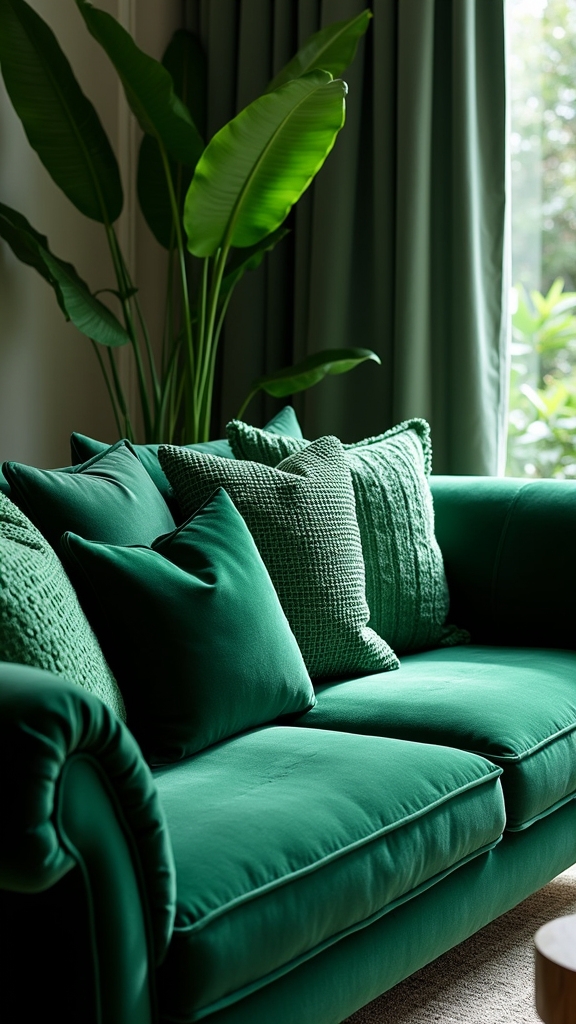 textured green cushions layering