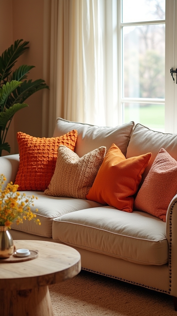 textured orange cushion layering