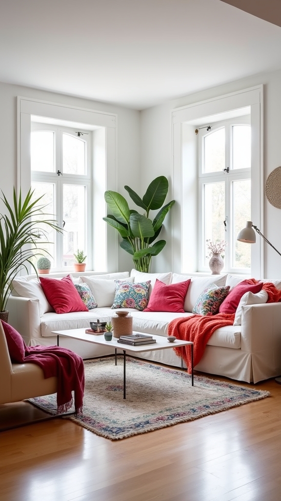 textured throws on sofa