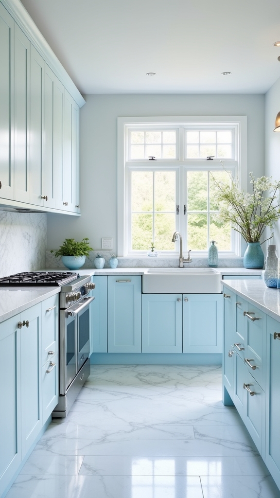 tranquil pale blue kitchens