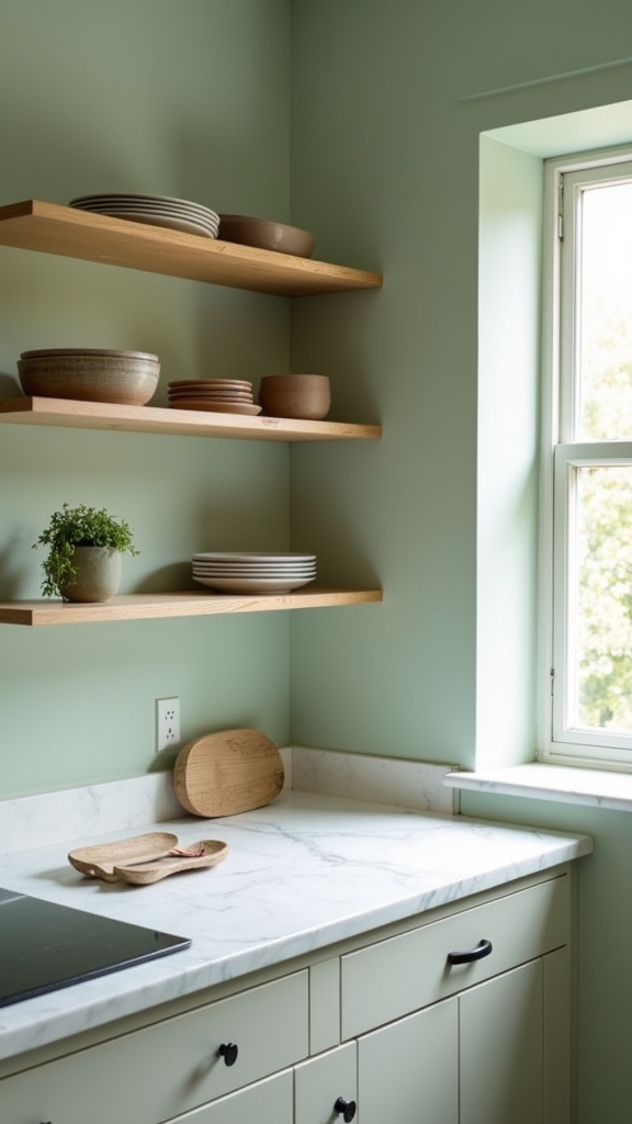 tranquil sage green kitchen