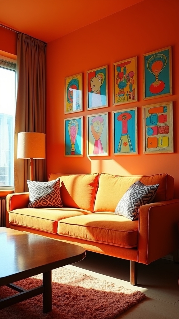vibrant artwork above sofas