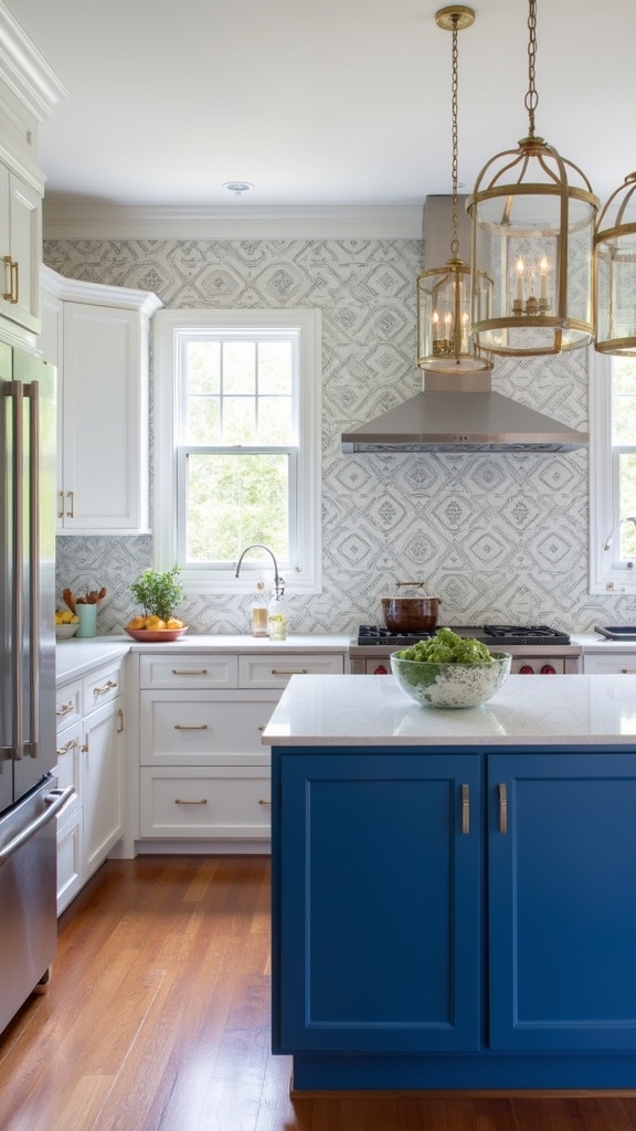 vibrant blue eclectic kitchen
