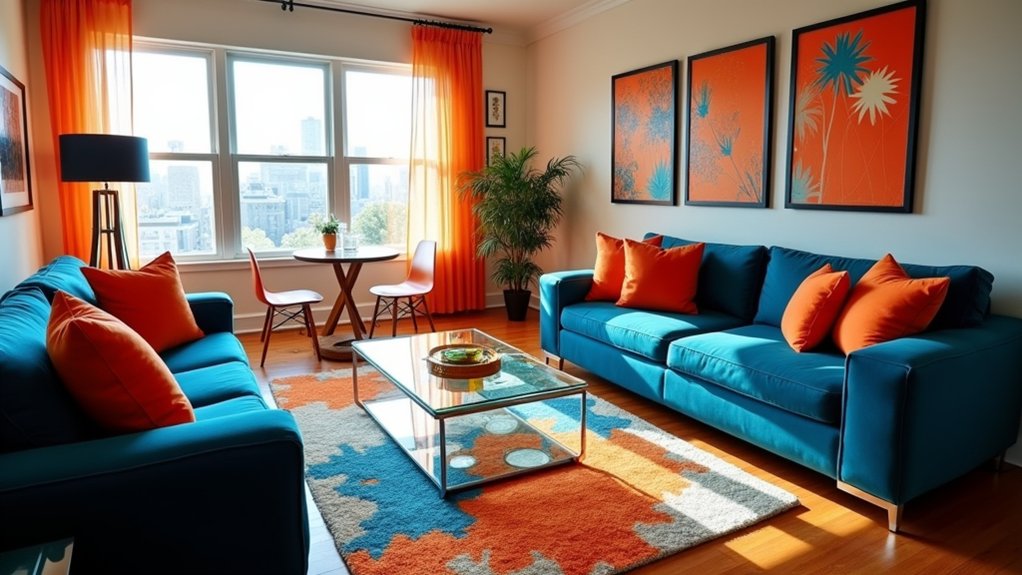 vibrant blue orange decor