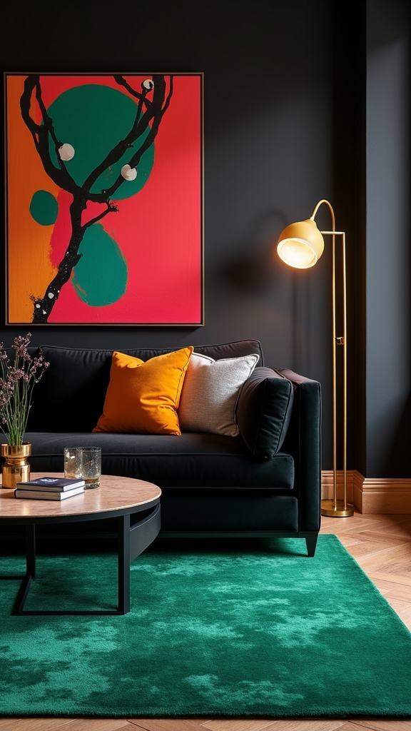 vibrant contrast with black furniture