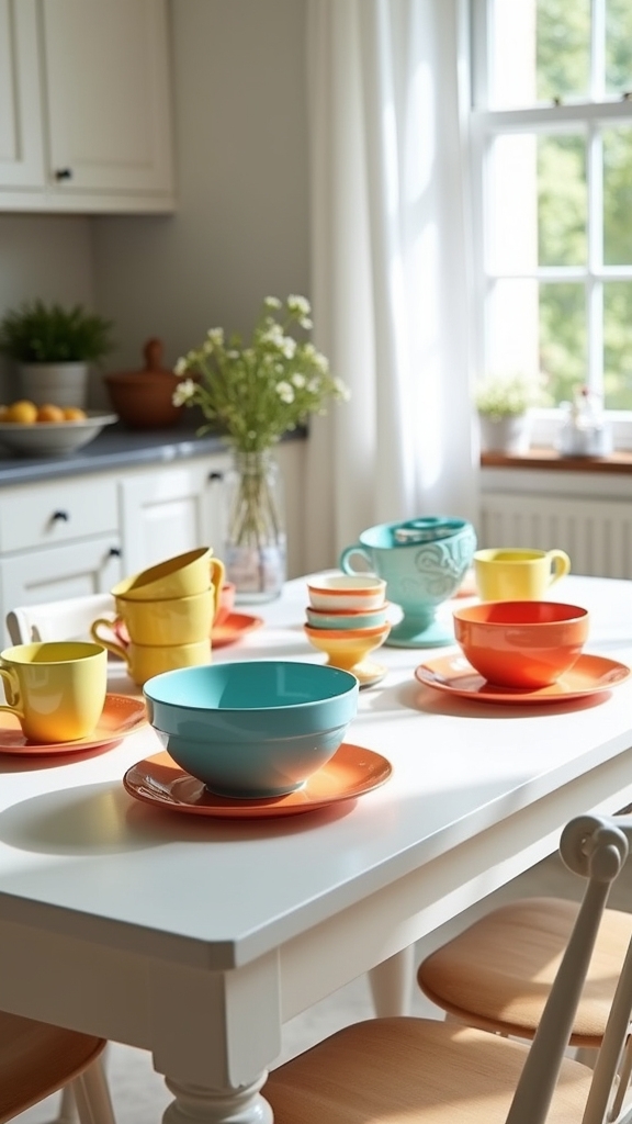 vibrant crockery as centerpiece