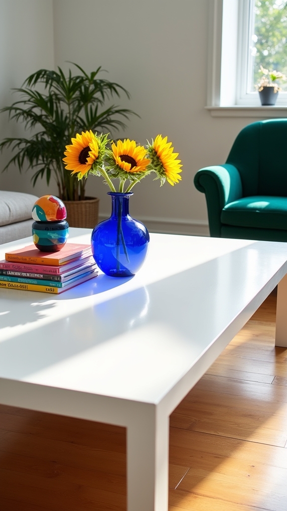 vibrant decor enhances white tables
