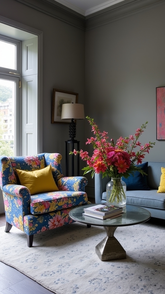 vibrant florals energize grey