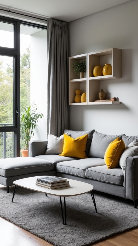 vibrant gray yellow apartment accents