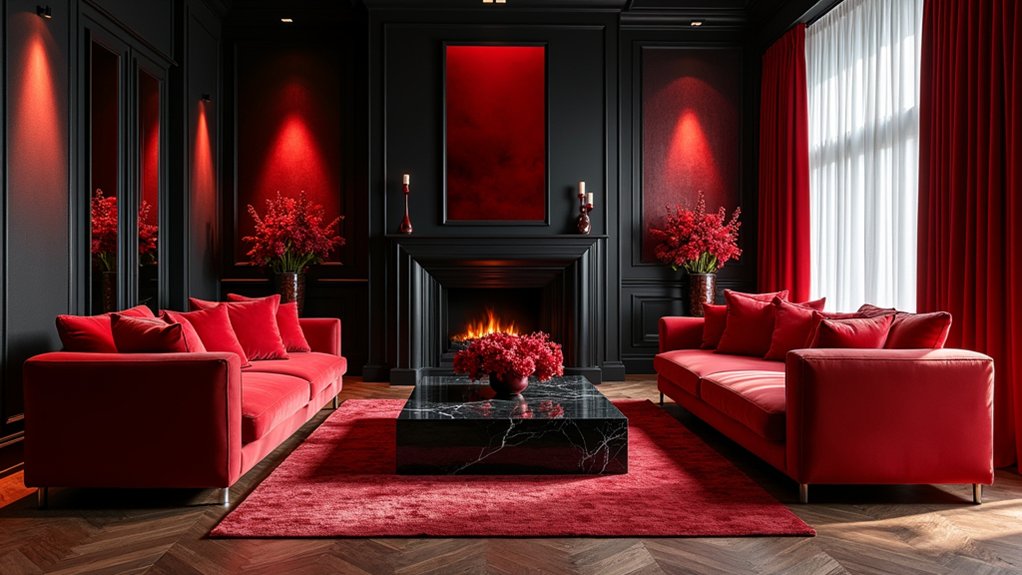 vibrant red and black decor